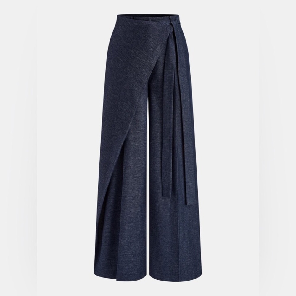 COMMENSE NWT Wide-Leg Wrap Detail ASYMMETRICAL Navy PANTS